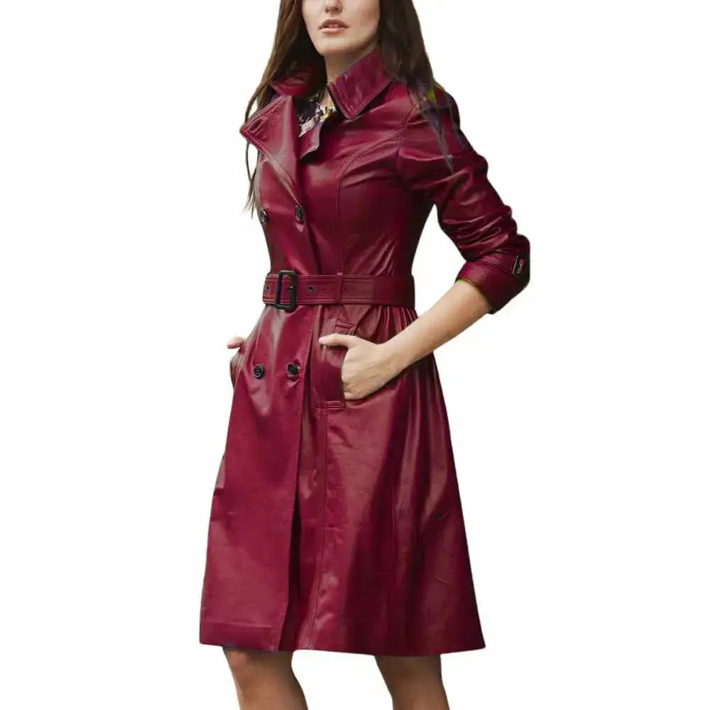 Womens Slim Fit Genuine Leather Trench Coat - Riders Republic UK