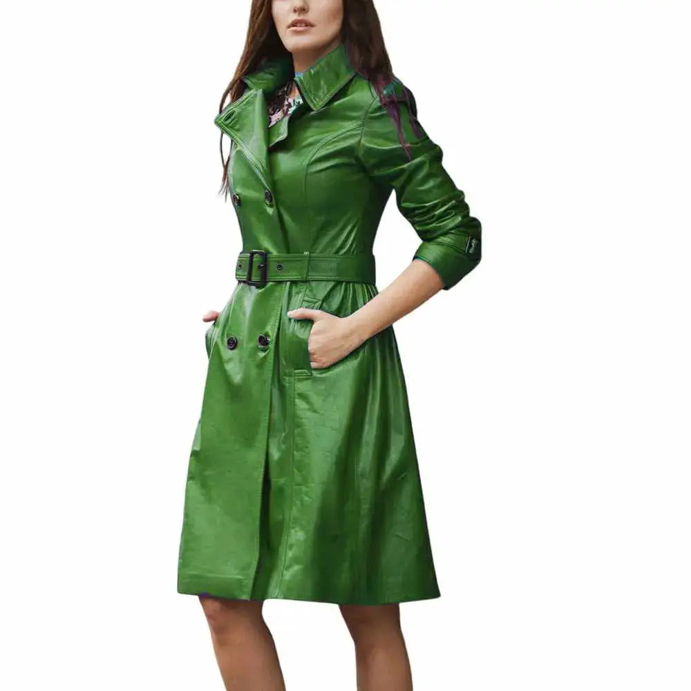 Womens Slim Fit Genuine Leather Trench Coat - Riders Republic UK