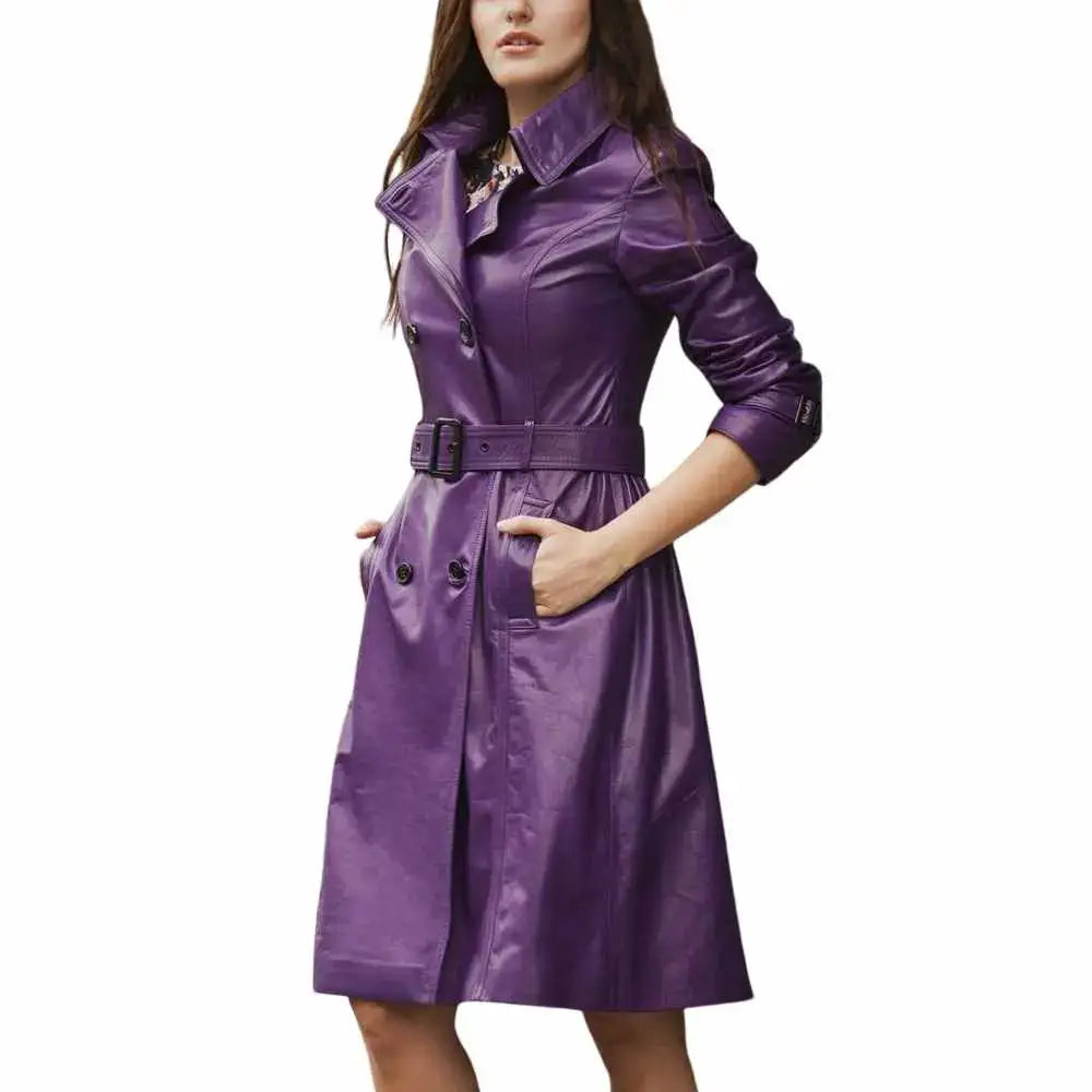 Womens Slim Fit Genuine Leather Trench Coat - Riders Republic UK