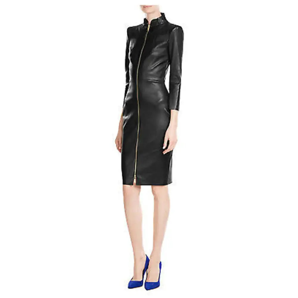 Women’s Slim Fit Short Black Leather Dress - Riders Republic UK