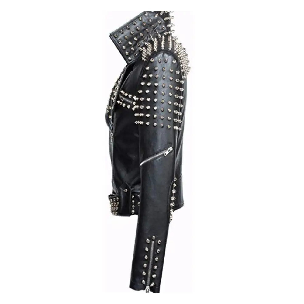 Womens Studded Brando Leather Jacket - Riders Republic UK