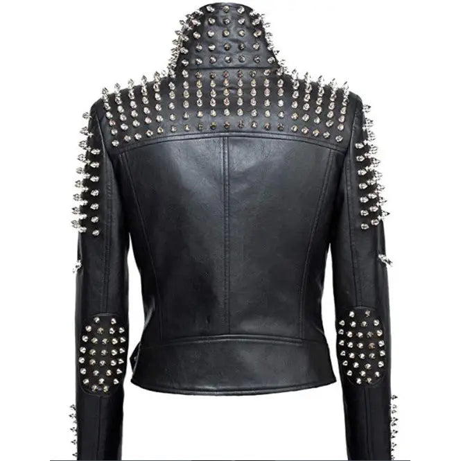 Womens Studded Brando Leather Jacket - Riders Republic UK