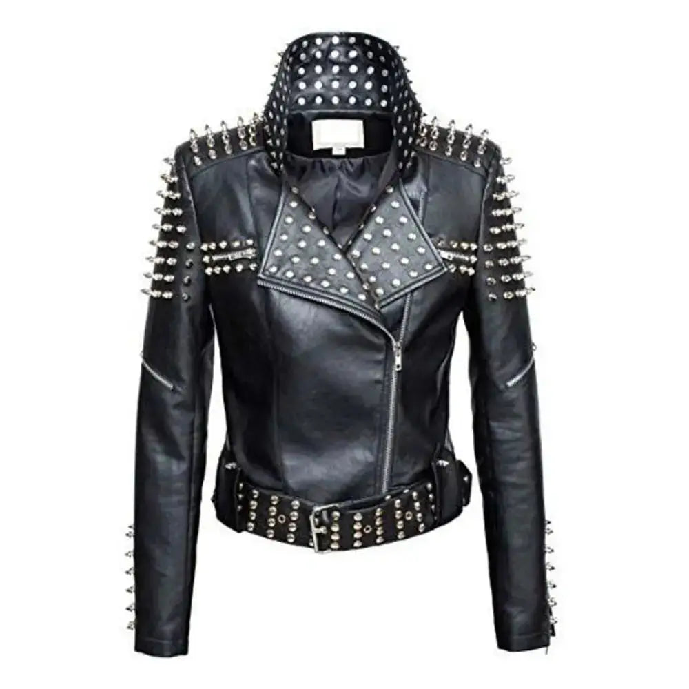 Womens Studded Brando Leather Jacket - Riders Republic UK