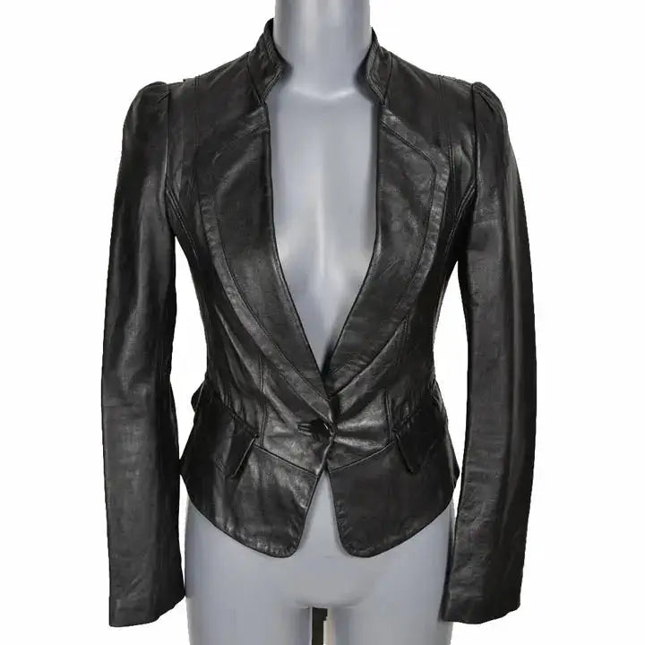 Black Sheepskin Leather Blazer - Riders Republic UK