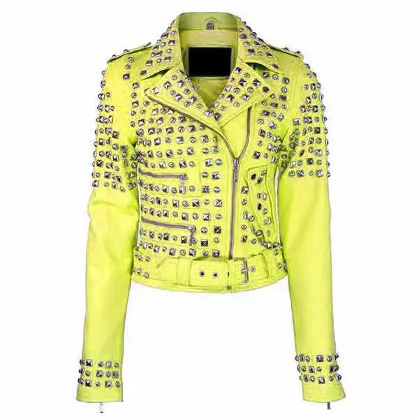Womens Studded Brando Leather Motorcycle Jacket - Riders Republic UK