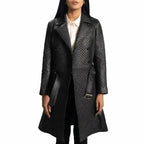 Quilted leather trench coat for women with long black silhouette