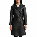 Women’s black quilted leather trench coat in genuine leather