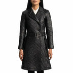 Women’s black quilted leather trench coat in genuine leather