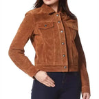 Womens Suede Leather Trucker Jacket - Riders Republic UK