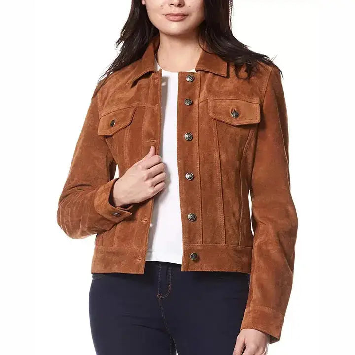Womens Suede Leather Trucker Jacket - Riders Republic UK