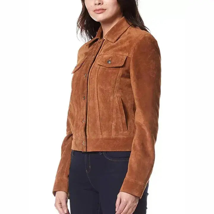 Womens Suede Leather Trucker Jacket - Riders Republic UK