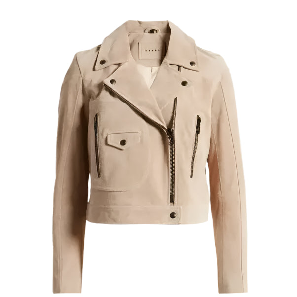 Tan Beige Suede Biker Jacket Womens Leather - Riders Republic UK
