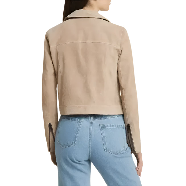 Tan Beige Suede Biker Jacket Womens Leather - Riders Republic UK