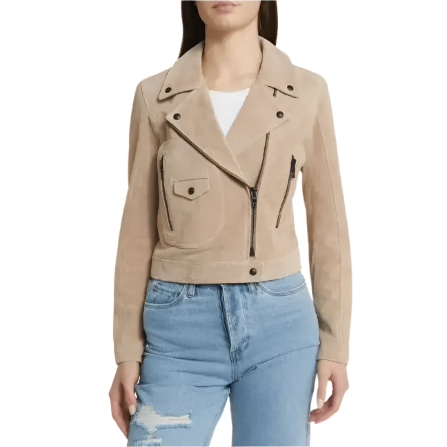 Tan Beige Suede Biker Jacket Womens Leather - Riders Republic UK