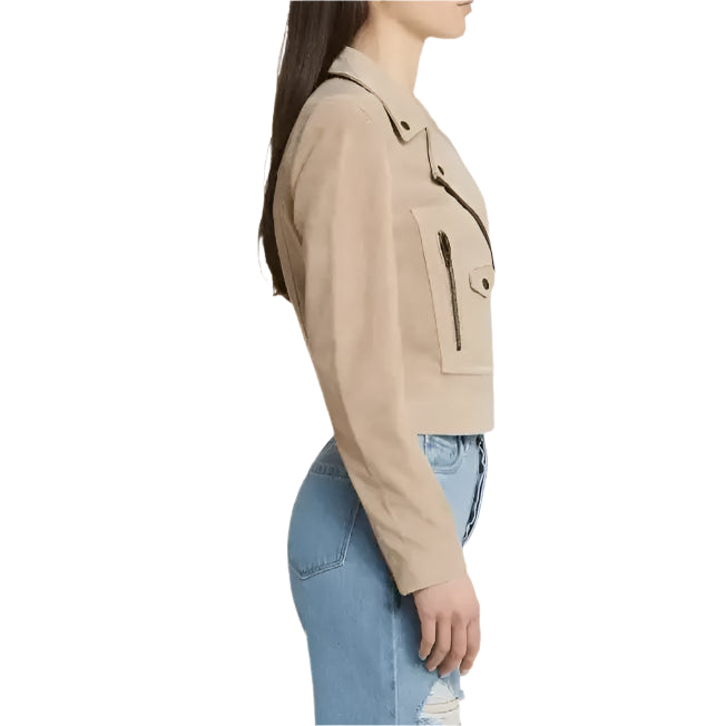 Tan Beige Suede Biker Jacket Womens Leather - Riders Republic UK