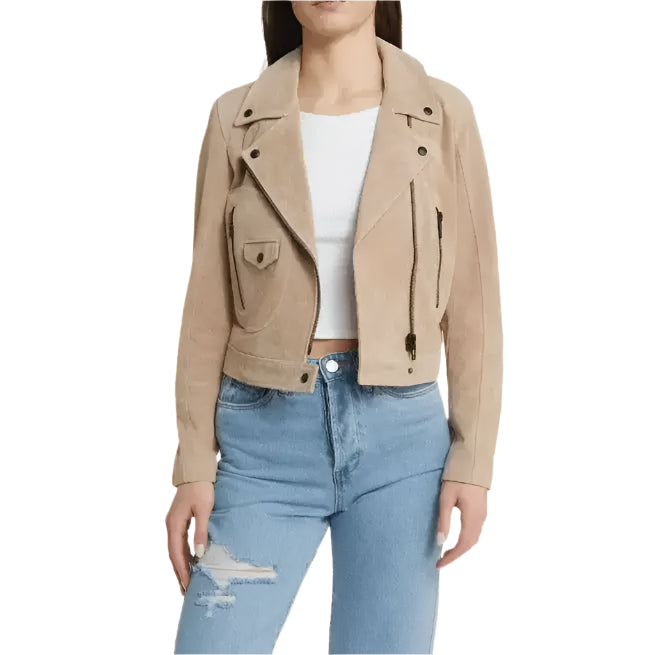 Tan Beige Suede Biker Jacket Womens Leather - Riders Republic UK
