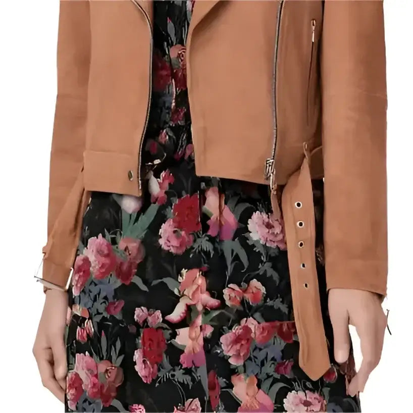 Tan Brown Suede Leather Biker Jacket - Riders Republic UK