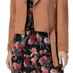Tan Brown Suede Leather Biker Jacket - Riders Republic UK