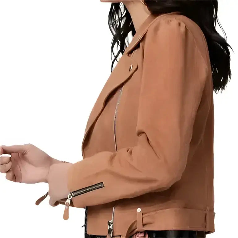 Tan Brown Suede Leather Biker Jacket - Riders Republic UK