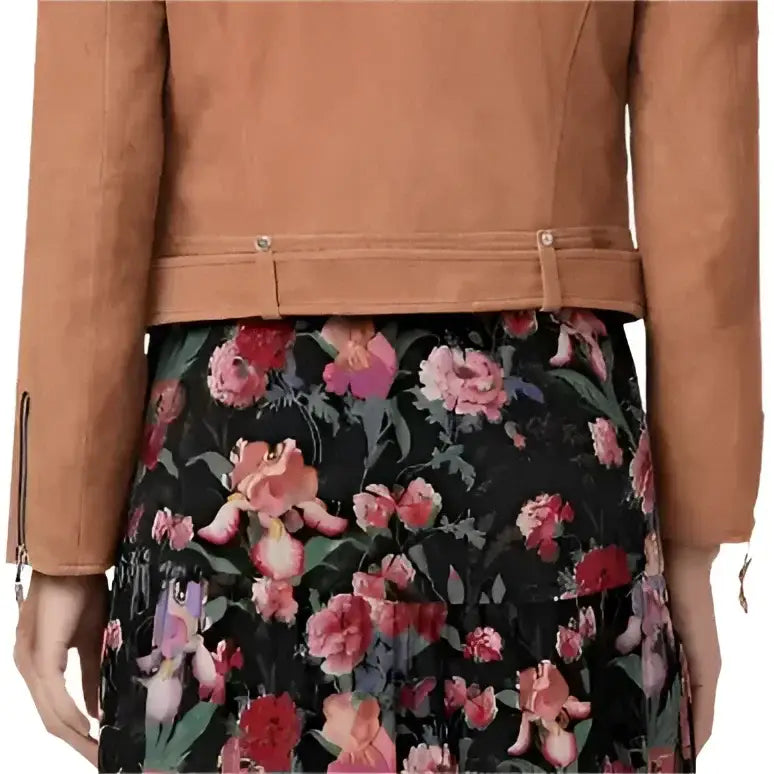 Tan Brown Suede Leather Biker Jacket - Riders Republic UK