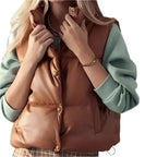 Tan Brown Leather Puffer Vest - Riders Republic UK