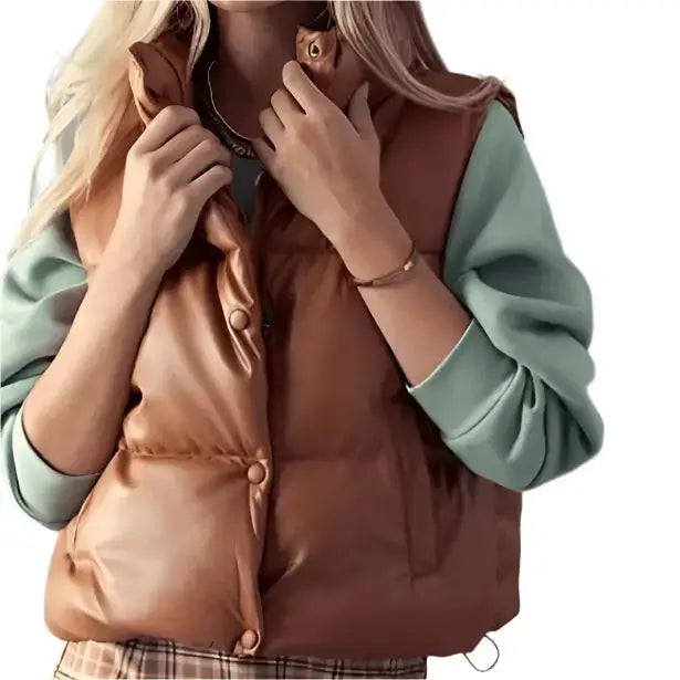 Tan Brown Leather Puffer Vest - Riders Republic UK