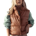 Tan Brown Leather Puffer Vest - Riders Republic UK