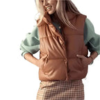 Tan Brown Leather Puffer Vest - Riders Republic UK