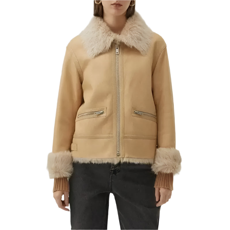 Tan Brown Shearling Bomber Jacket - Riders Republic UK