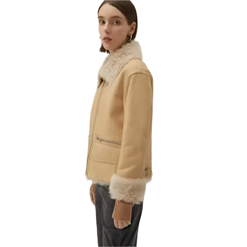 Tan Brown Shearling Bomber Jacket - Riders Republic UK