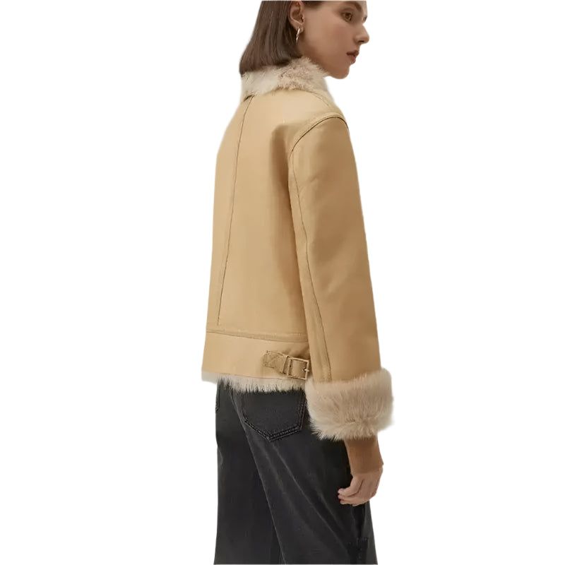 Tan Brown Shearling Bomber Jacket - Riders Republic UK
