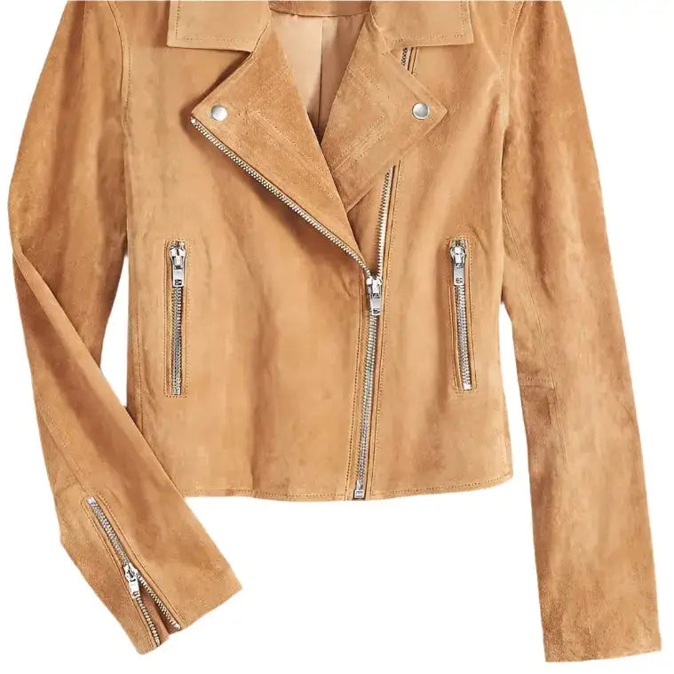 Womens Tan Brown Suede Biker Jacket - Riders Republic UK