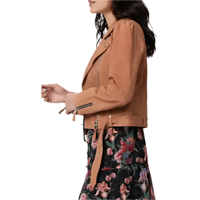 Tan Brown Suede Leather Biker Jacket for Women - Riders Republic UK