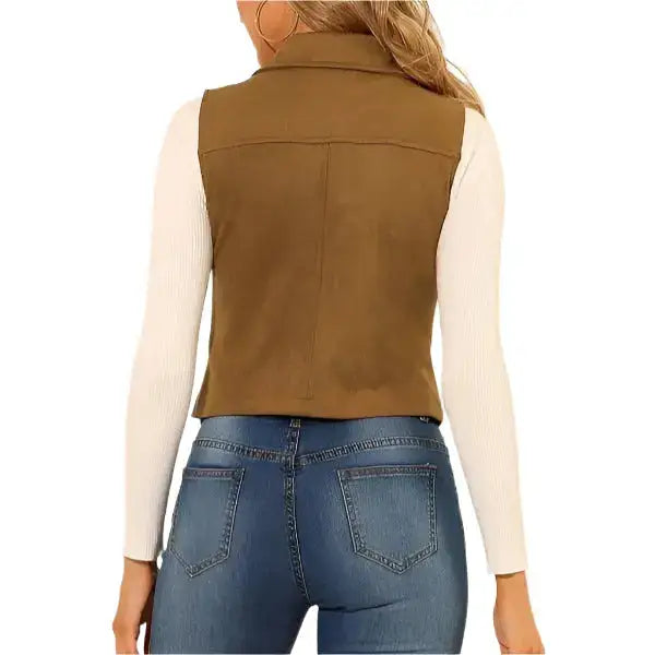 Tan Brown Suede Leather Biker Vest Womens - Riders Republic UK