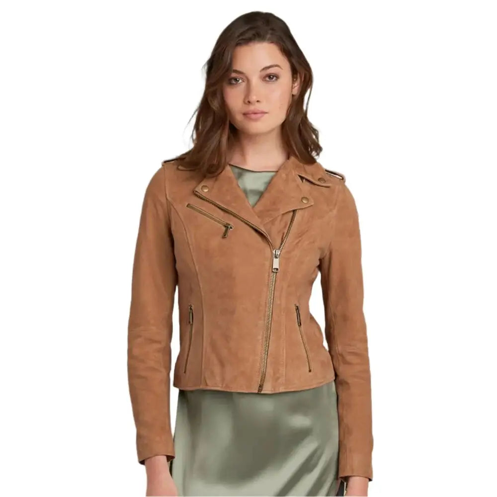 Tan Brown Suede Leather Moto Jacket - Riders Republic UK