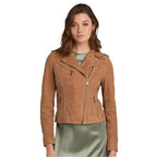 Tan Brown Suede Leather Moto Jacket - Riders Republic UK