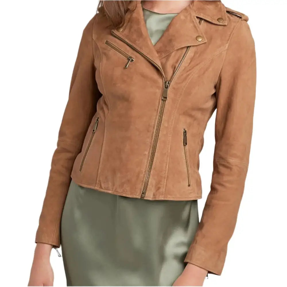 Tan Brown Suede Leather Moto Jacket - Riders Republic UK
