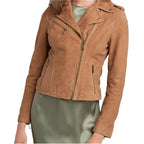 Tan Brown Suede Leather Moto Jacket - Riders Republic UK