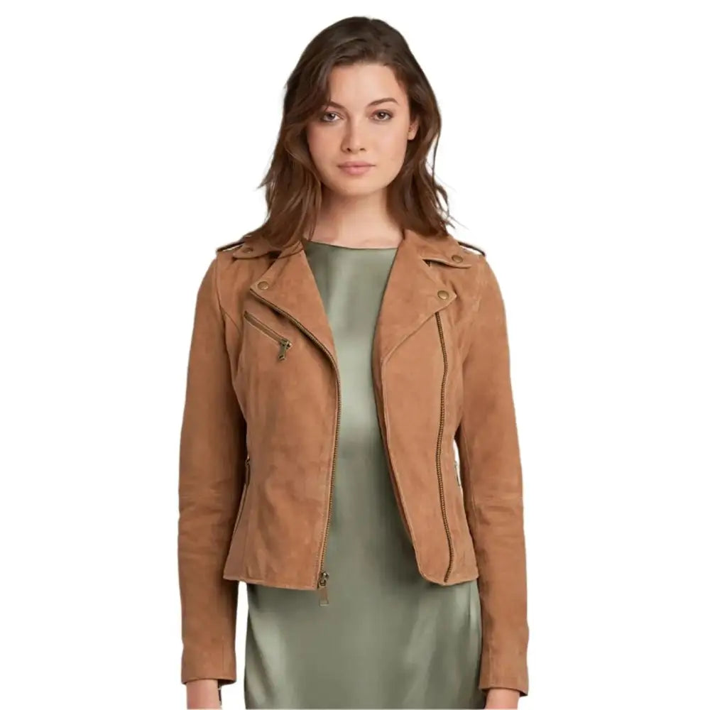 Tan Brown Suede Leather Moto Jacket - Riders Republic UK