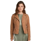 Tan Brown Suede Leather Moto Jacket - Riders Republic UK