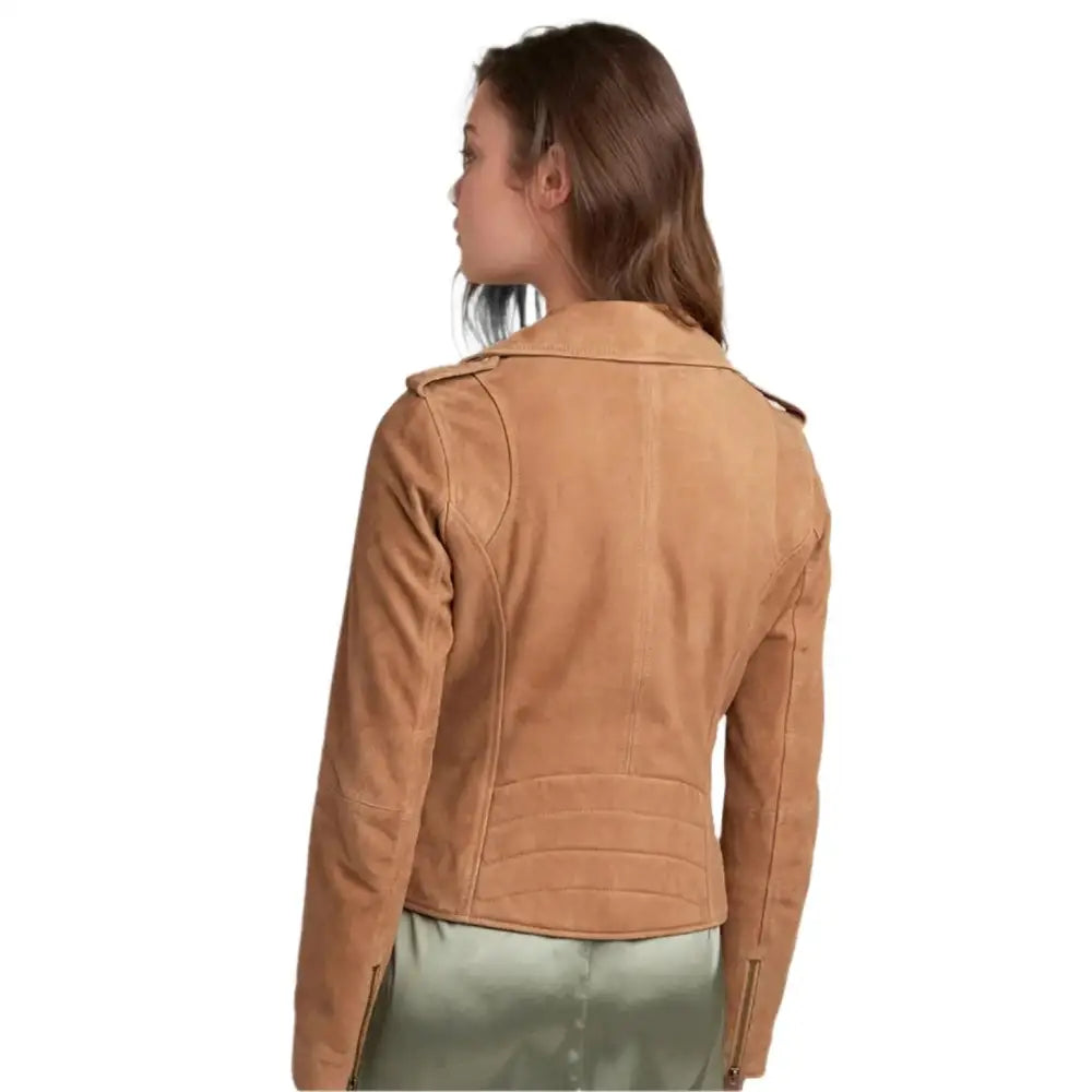 Tan Brown Suede Leather Moto Jacket - Riders Republic UK