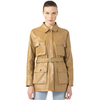 Womens Tan Leather Belted Coat - Riders Republic UK