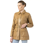 Womens Tan Leather Belted Coat - Riders Republic UK
