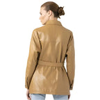 Womens Tan Leather Belted Coat - Riders Republic UK