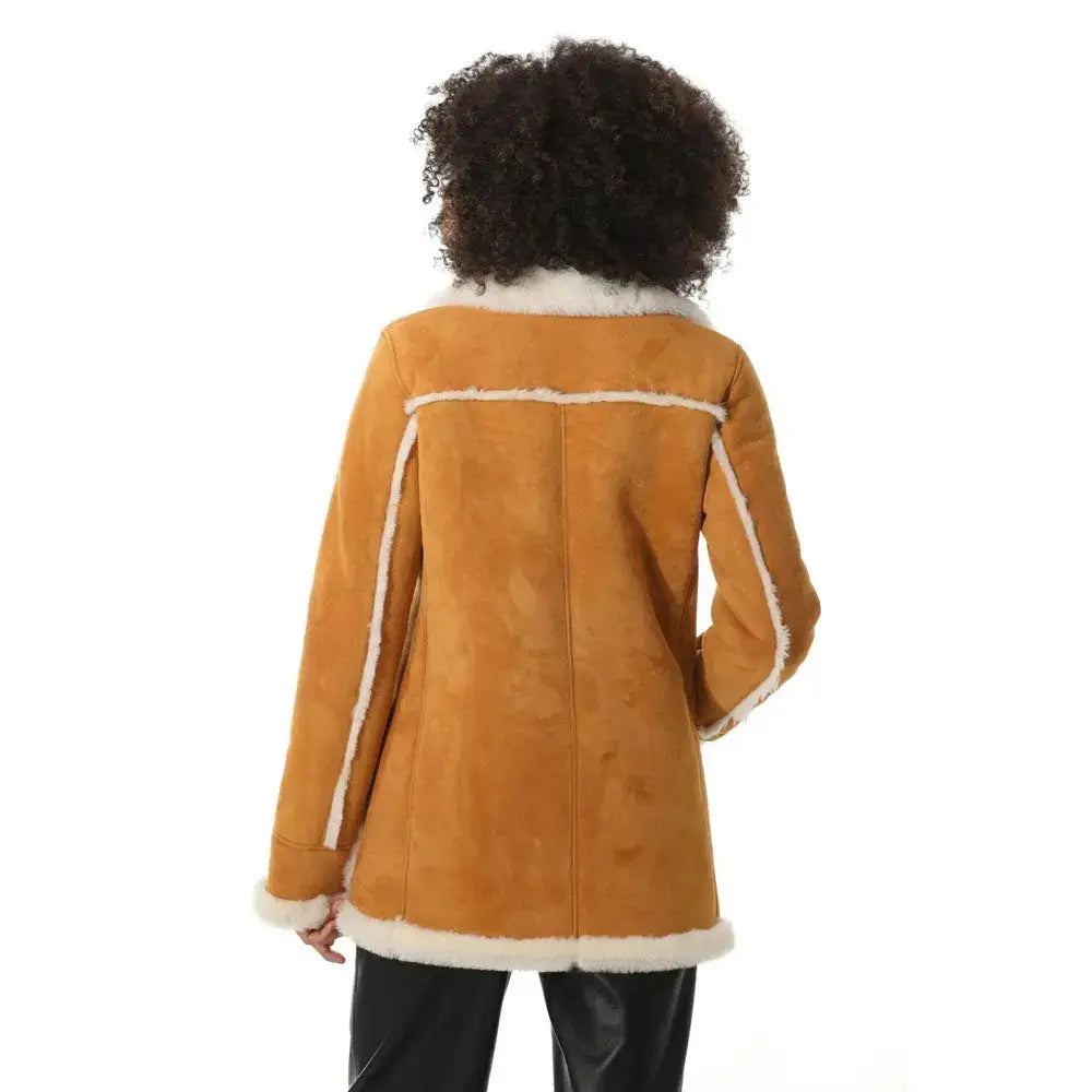 Tan Suede Shearling Coat with White Fur - Riders Republic UK