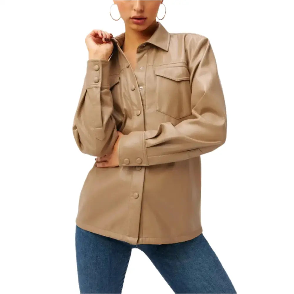Women’s Faux Leather Utility Shirt Caramel - Riders Republic UK