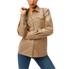 Women’s Faux Leather Utility Shirt Caramel - Riders Republic UK