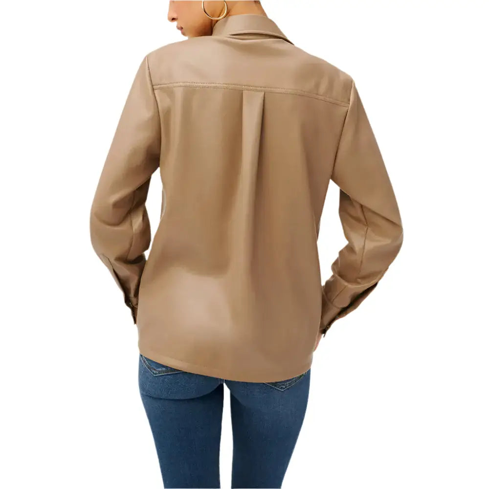 Women’s Faux Leather Utility Shirt Caramel - Riders Republic UK