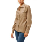 Women’s Faux Leather Utility Shirt Caramel - Riders Republic UK