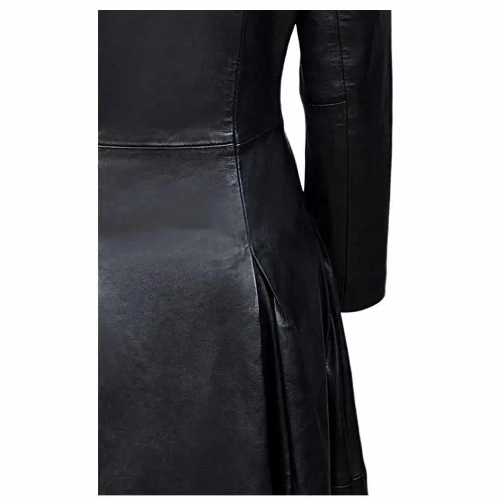 Womens Vampire Black Leather Trench Coat - Riders Republic UK